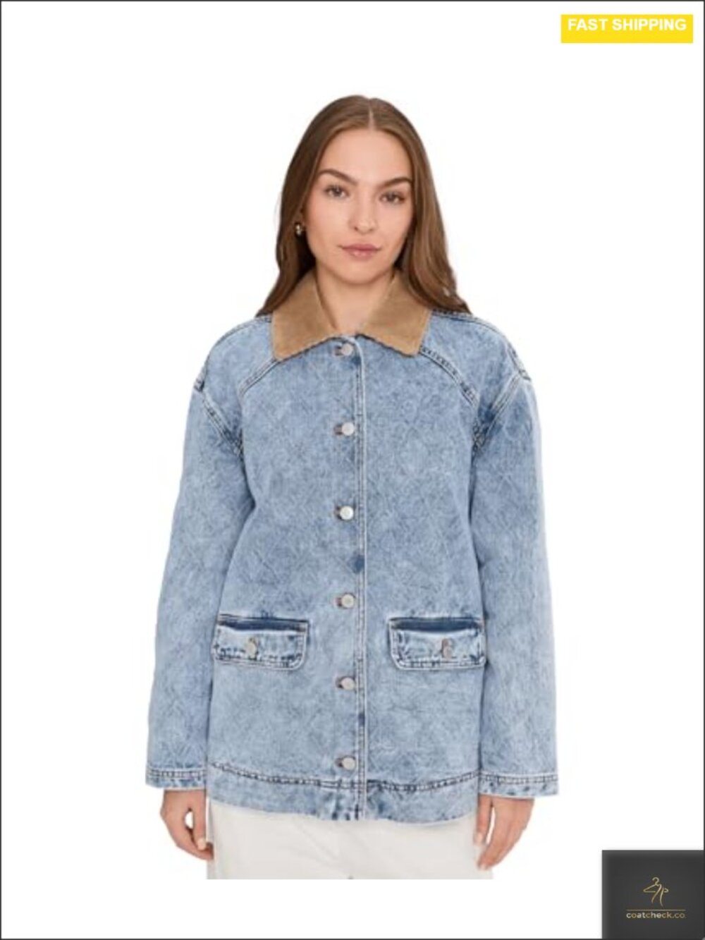 Relaxed Barn Jacket Cotton Blend Button Front Long Sleeve Corduroy Collar